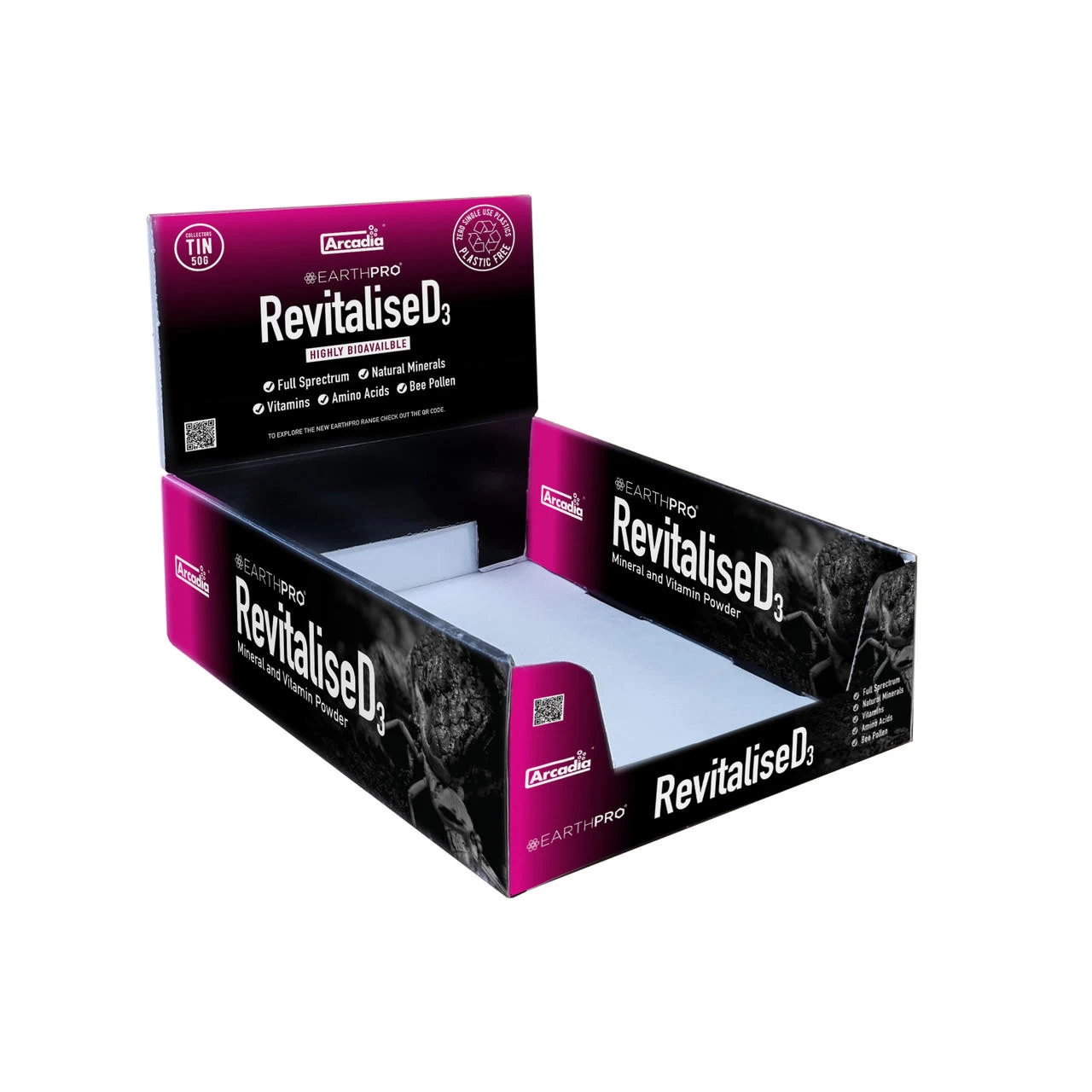Arcadia EarthPro RevitaliseD3 Counter Top Display (18 X 50g Tin) 2 Arcadia EarthPro RevitaliseD3 Counter Top Display (18 X 50g Tin) - Image 2